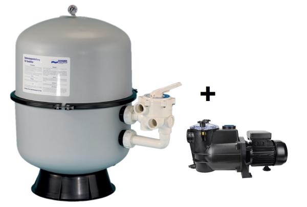 Filter Schwimm technologie, durch. 600 mm, mit Seitenventil 1 1/2" + Wasserpumpe 14,4 m³/h, 230V, 0,75 kW (beständig gegen Salzwasser)